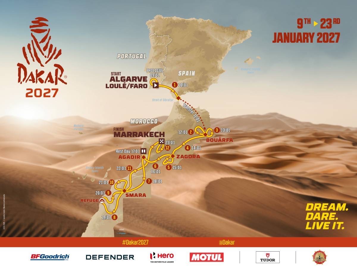 Mapa oficial do percurso do Dakar 2027