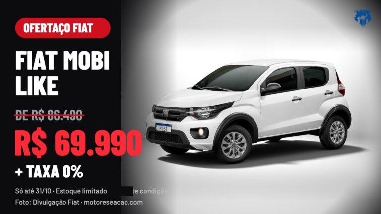Ofertaço Fiat: Mobi Like cai para R$ 69.990 com taxa 0%, só até 31 de outubro